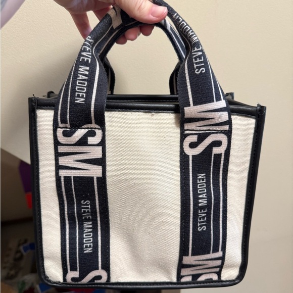 Steve Madden Canvas Tote Bag - Black and Cream - Picture 1 of 5